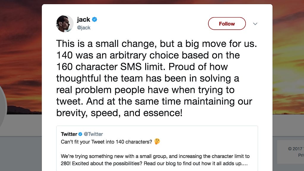 Twitter co-founder Jack Dorsey announces new 280-character tweets