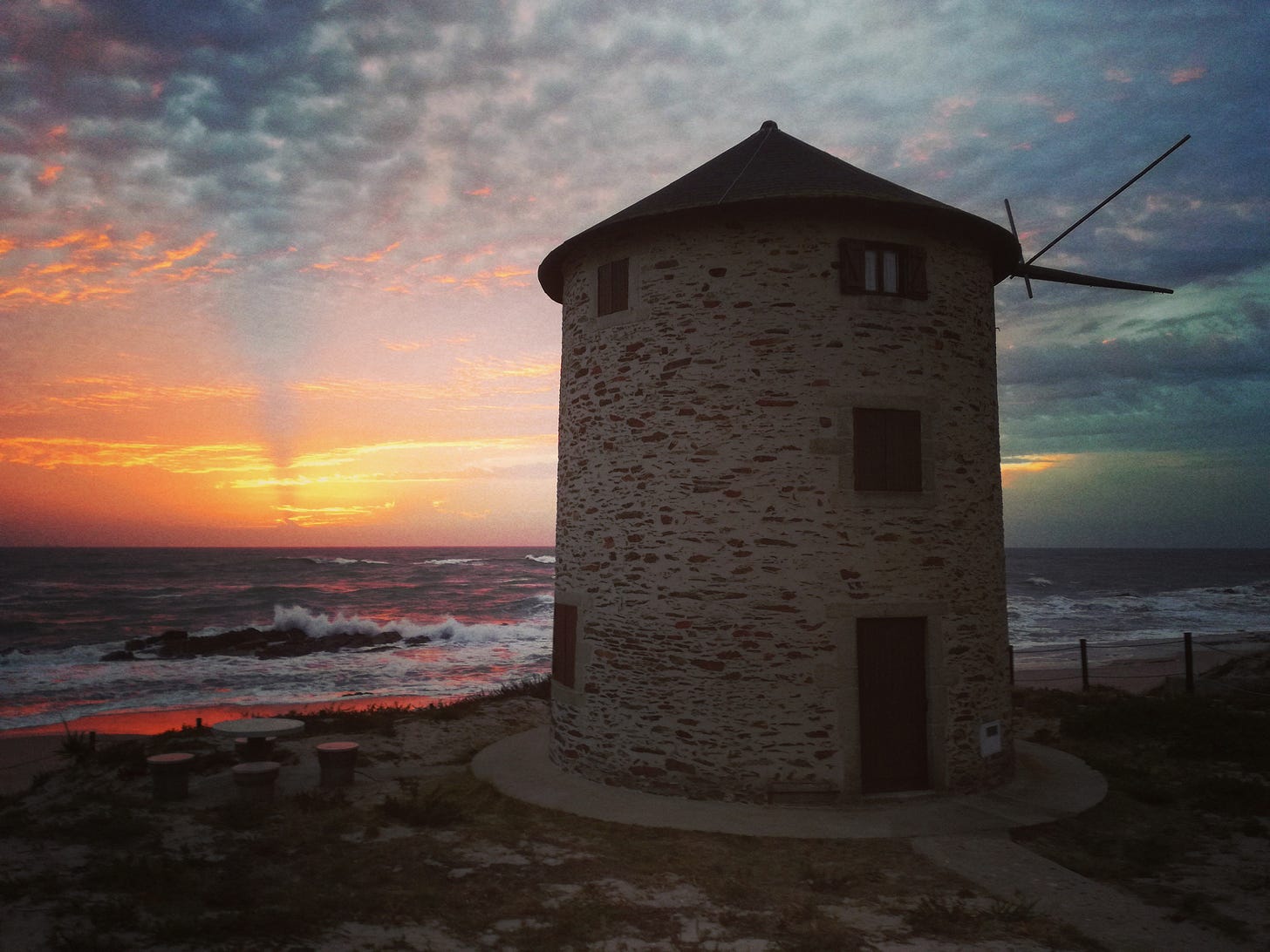 portugal, windmills, sunset