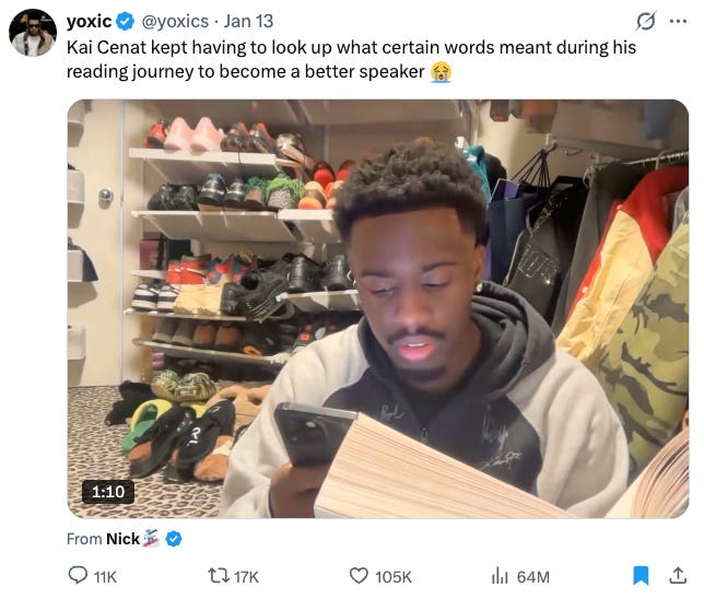 tweet mocking a video by Cenat about looking up words