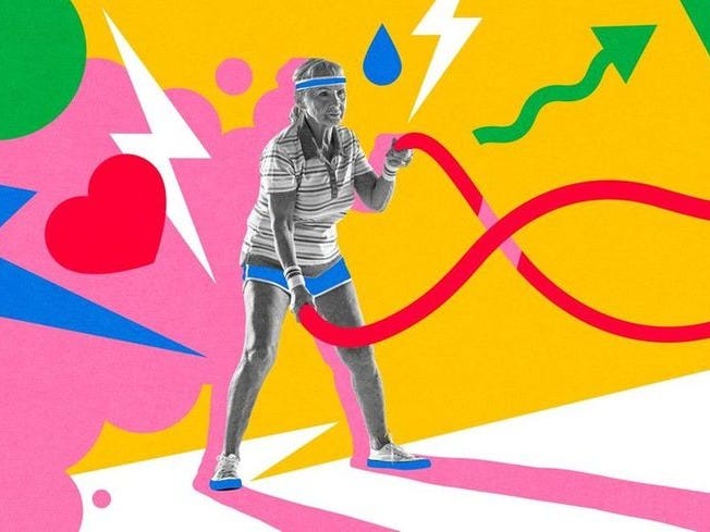 This may contain: a woman is playing tennis in front of an abstract background with colorful shapes and lines This may contain: a woman is playing tennis in front of an abstract background with colorful shapes and lines