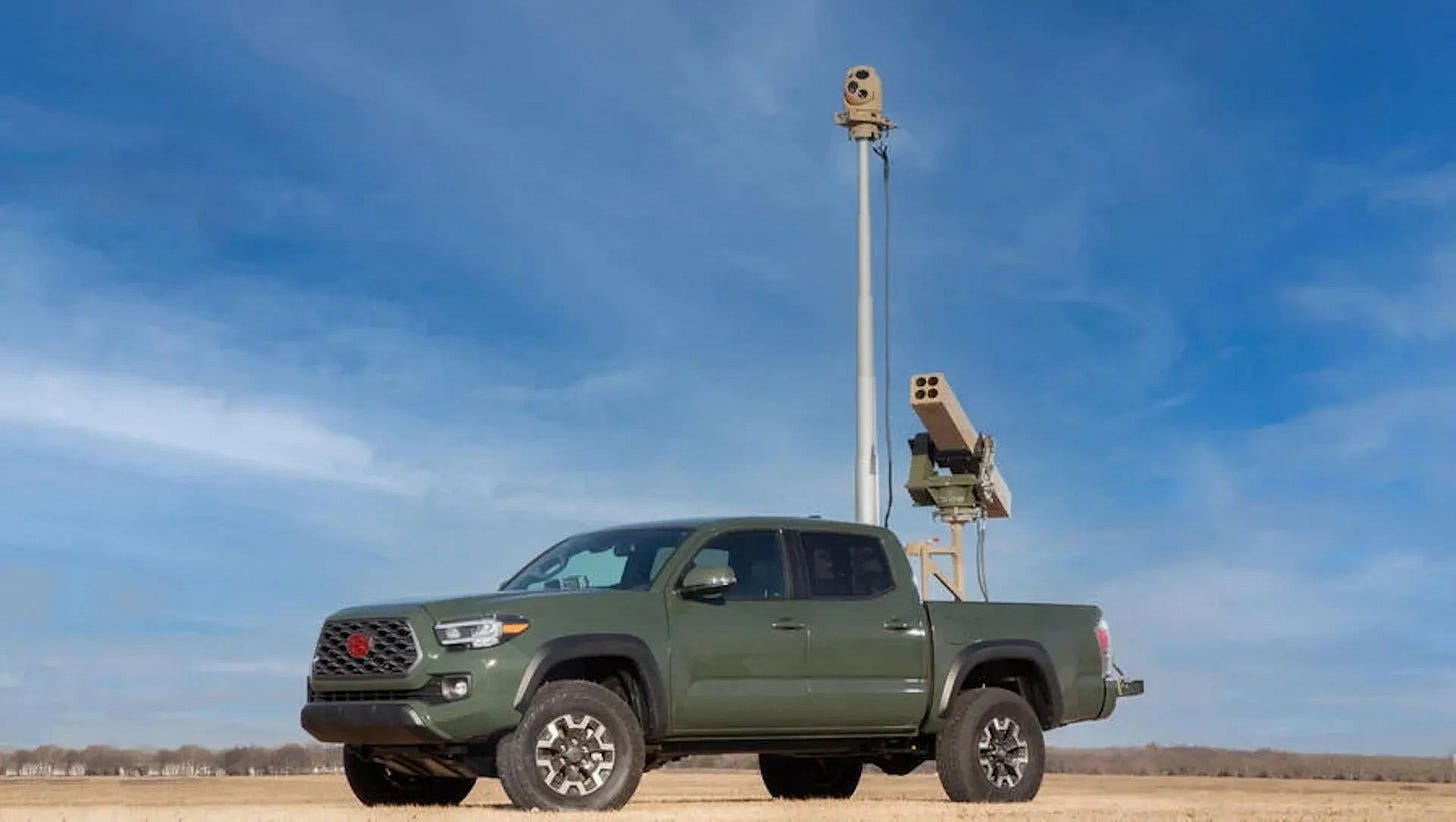 L3Harris VAMPIRE counter-drone system mounted on a tactical vehicle L3Harris VAMPIRE counter-drone system mounted on a tactical vehicle