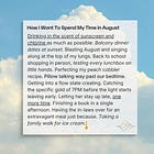 How I Want To Spend My Time In August