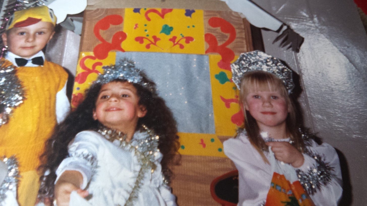 Katya as a child marching