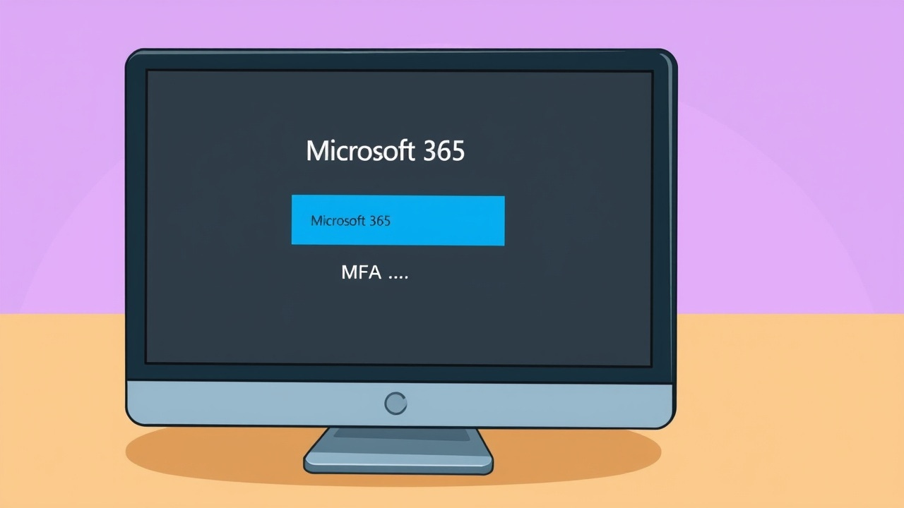 A computer screen displays a Microsoft 365 login page with a prompt for MFA.