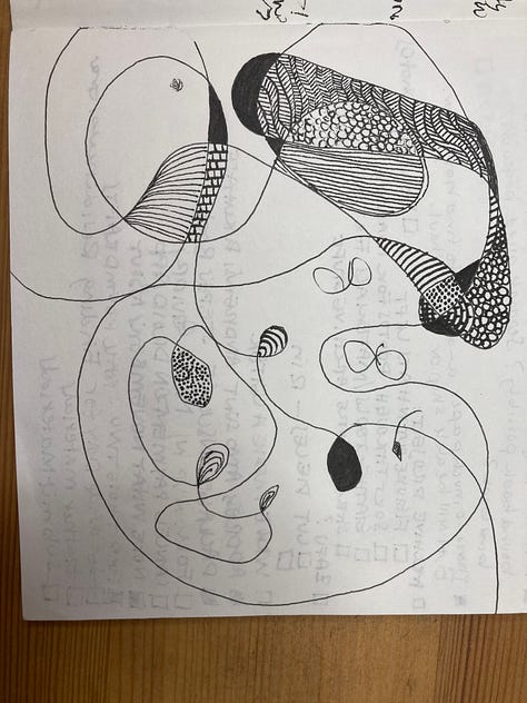 A series of nine drawings in black. Various patterns and marks.