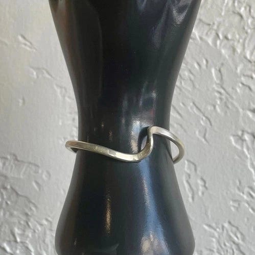 Modernist .925 Sterling Silver Vintage Mexico Abstract Cuff Bracelet One Size - Picture 1 of 4