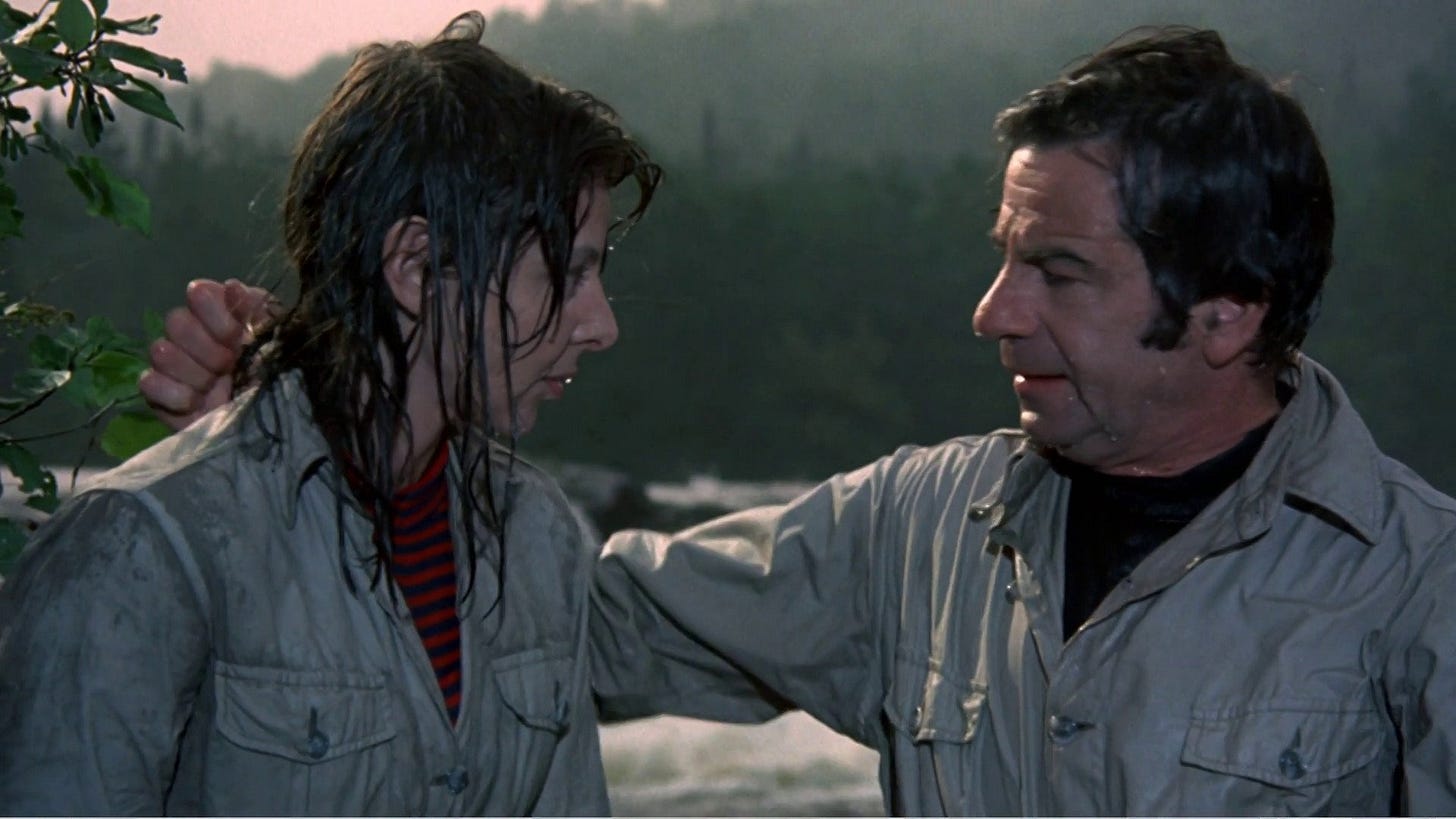 A New Leaf | Still features Elaine May as Henrietta Lowell asn Walter Matthau as Henry Graham across from a river.
