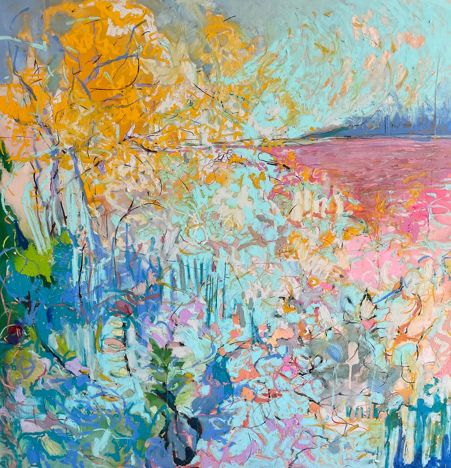 A painting of a field of flowers

Description automatically generated