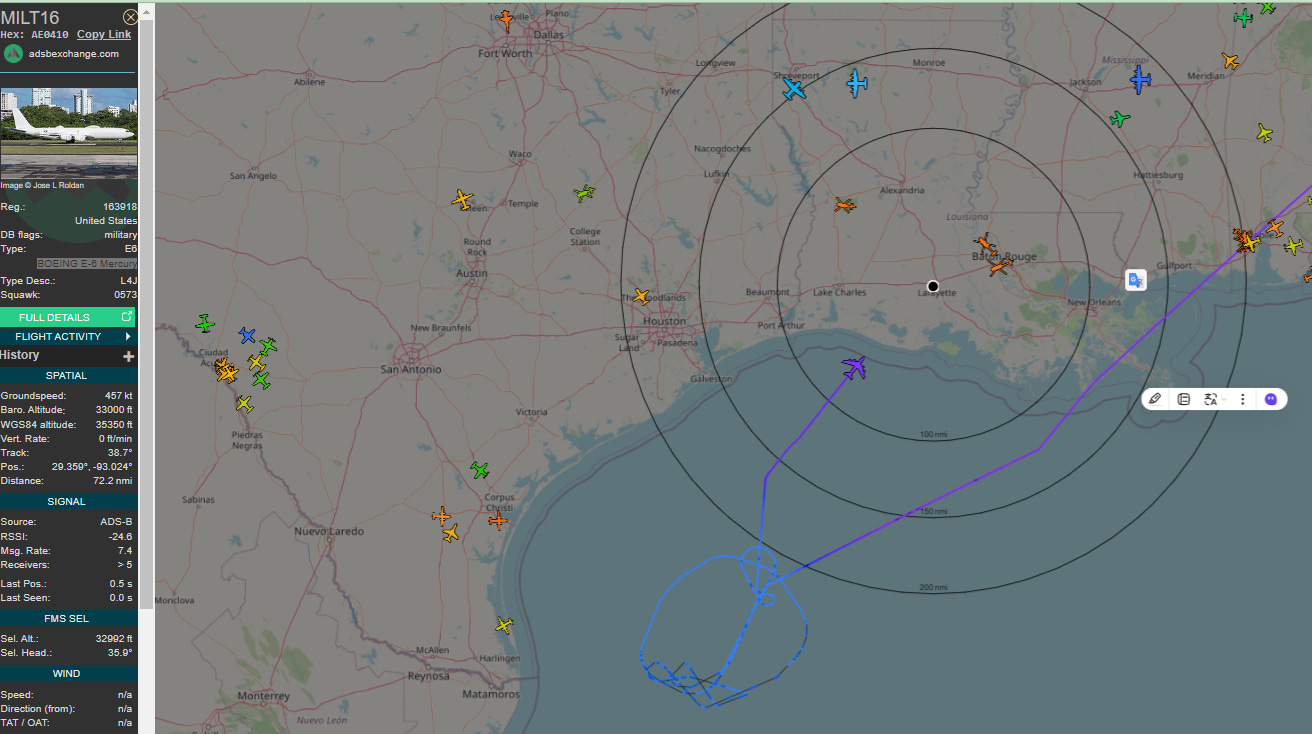 r/ADSB - What's this E-6B Mercury up to in the Gulf?