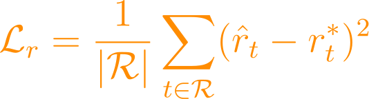 \mathcal{L}_r = \frac{1}{|\mathcal{R}|}\sum_{t \in \mathcal{R}} (\hat{r}_t - r_t^*)^2