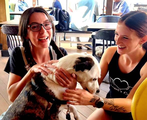 Two women holding a dog

AI-generated content may be incorrect.