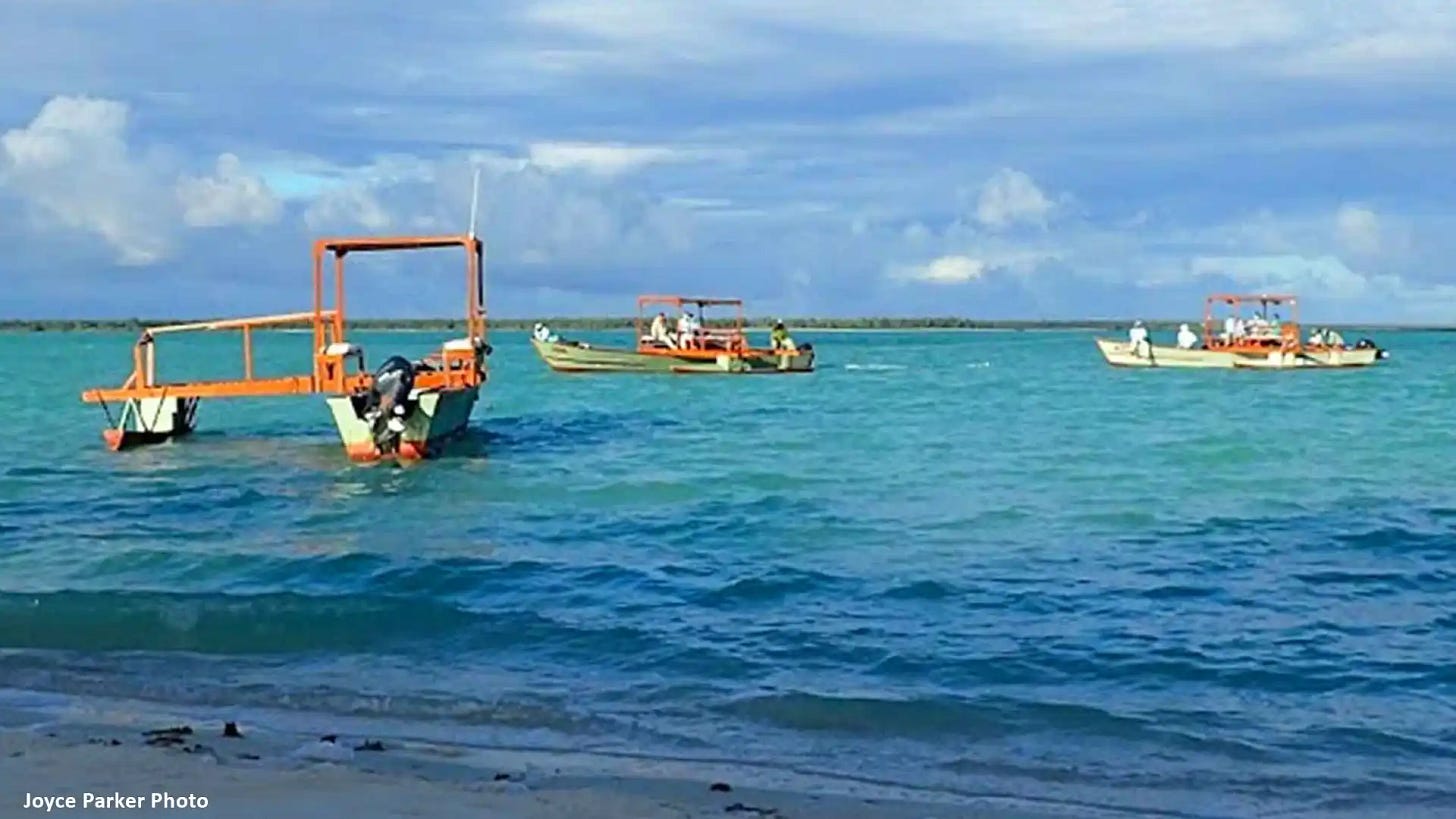 Polynesian Style Skiffs are used for transport to bonefishing flats or for offshore bluewater fishing at Christmas Island.