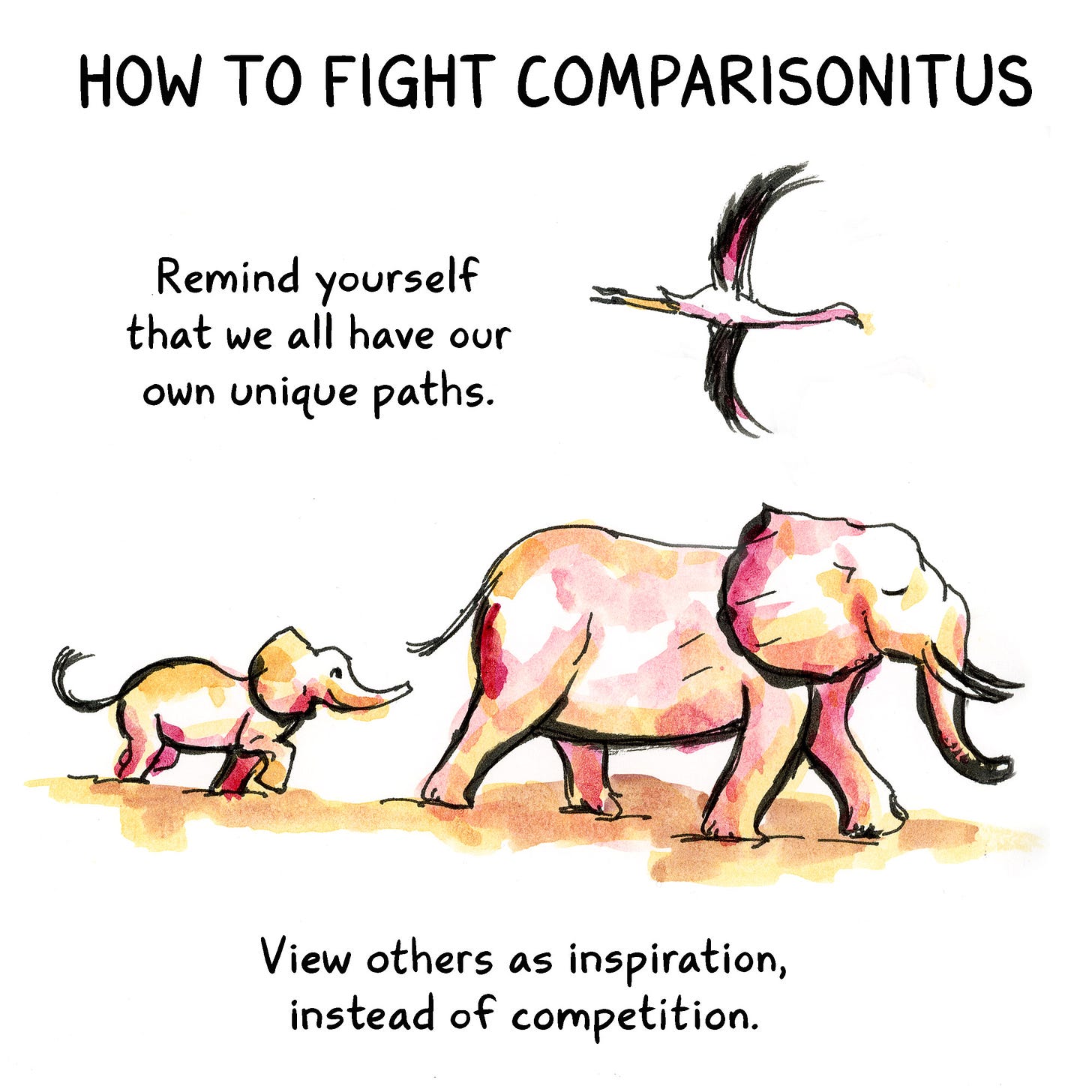 Watercolor diary comic by graphic novelist K. Woodman-Maynard about fighting comparison and jealousy.