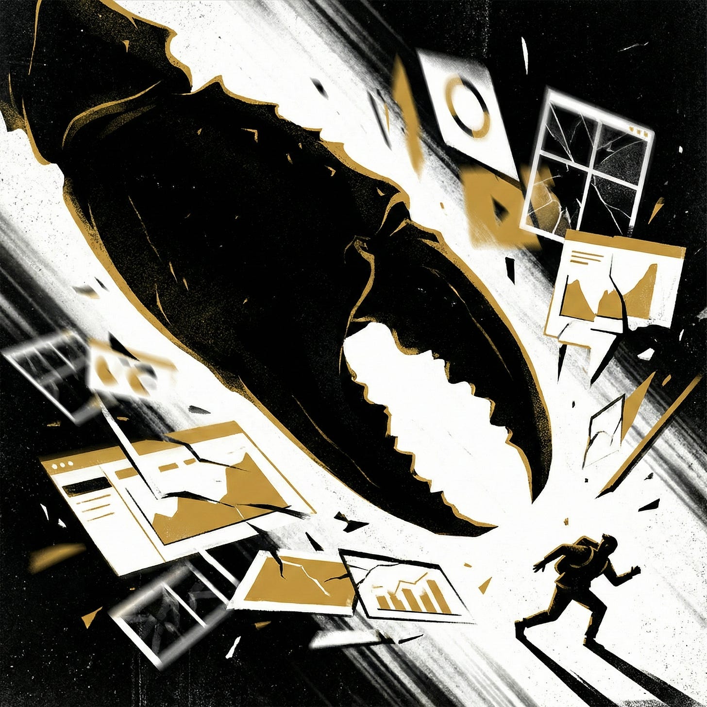 A giant claw chasing a man