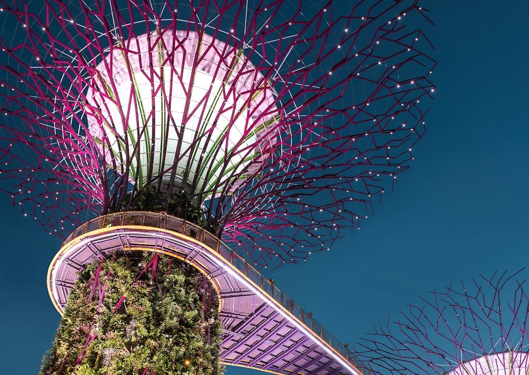 purple tree light Singapore landmark