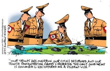 Cartoonist Henry Payne Andrews McMeel 31725 responded to the Trump administrations arrest of Mahmoud Khalil for protesting genocide by suggesting that Khalil was akin to Hitler MR Online Cartoonist Henry Payne Andrews McMeel 31725 responded to the Trump administrations arrest of Mahmoud Khalil for protesting genocide by suggesting that Khalil was akin to Hitler MR Online