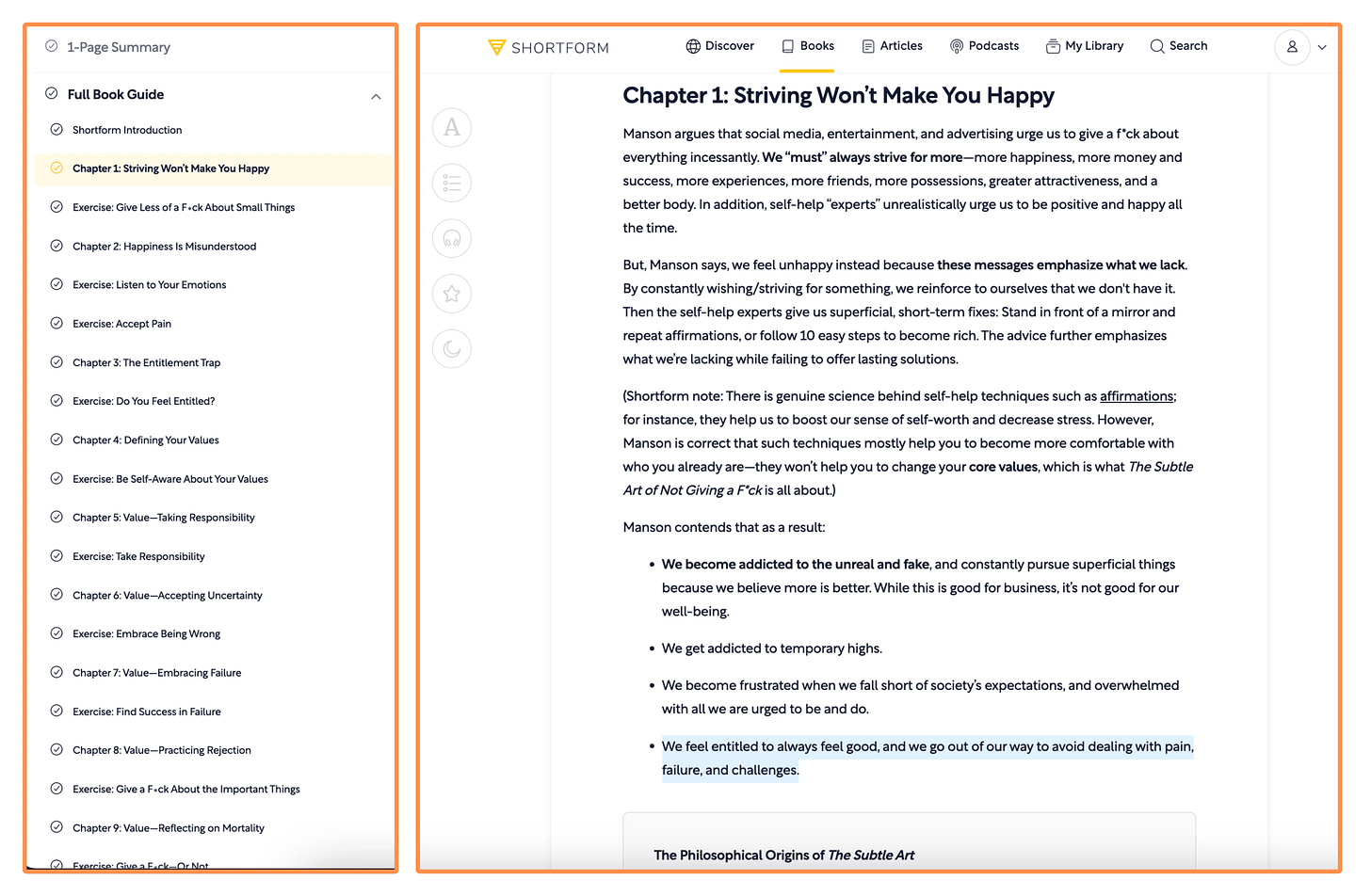 Shortform summary (desktop view + light mode)