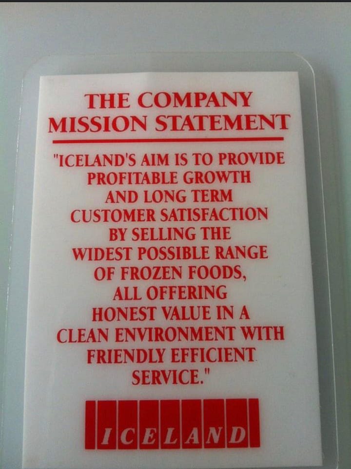 Two pictures of Emma in her Iceland uniform and the laminated mission statement she has kept for over 35 years.