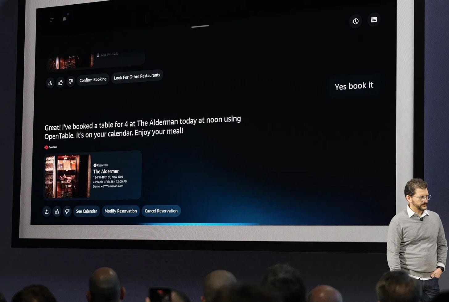 Booking a table with Alexa Plus.