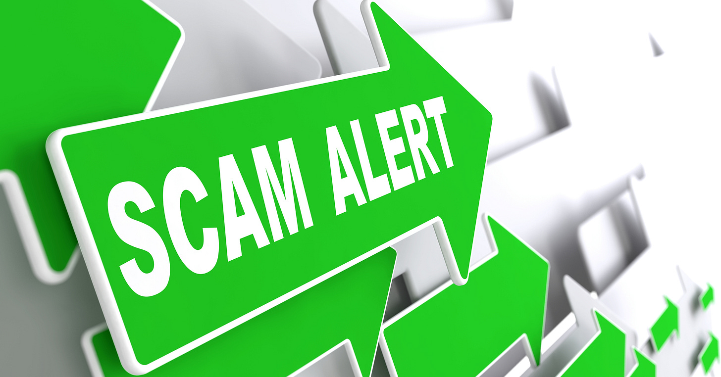 Scam Alert on Green Direction Arrow Sign. - BEAR LAKE MEMORIAL