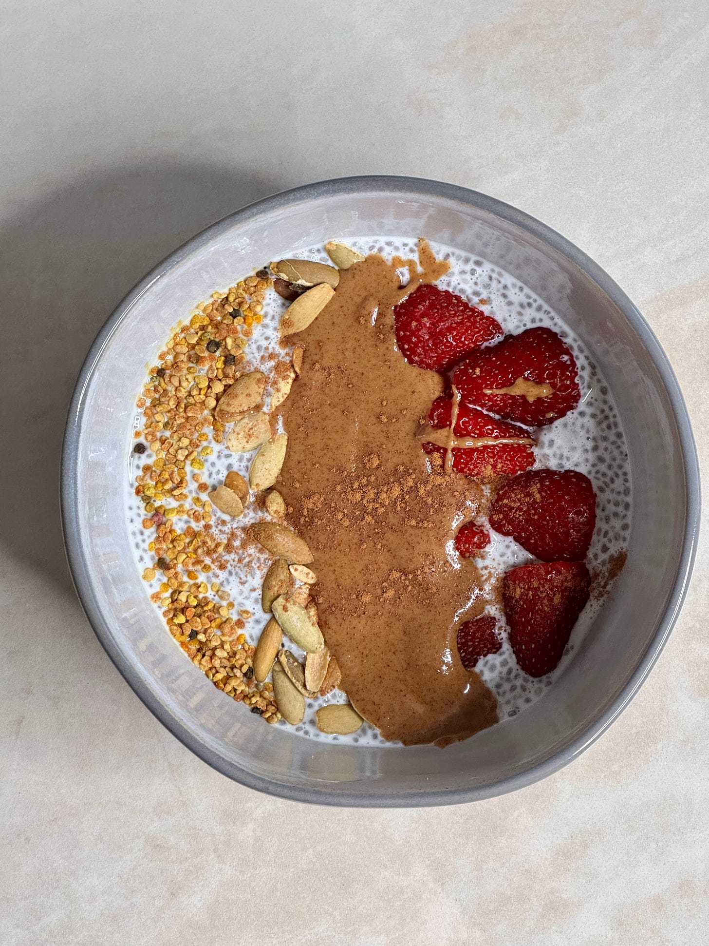 Vanilla chia protein pudding with fresh strawberries