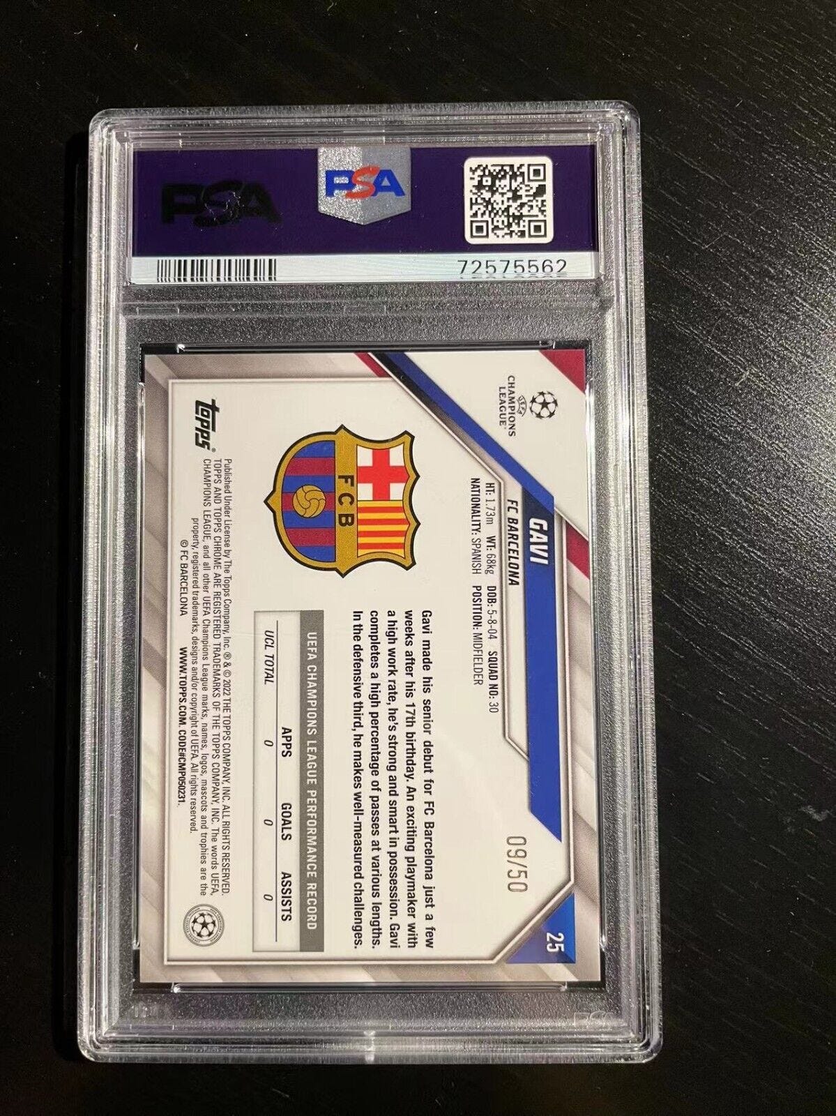 2021-22 topps chrome ucl gold refractor RC  gavi /50 psa 9 - Picture 2 of 2