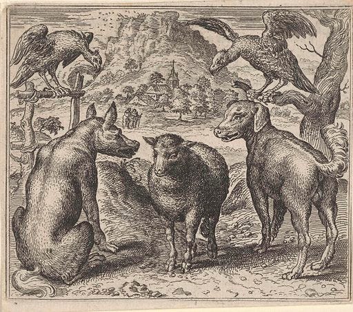 The fable of the wolf and his lawsuit against the sheep.