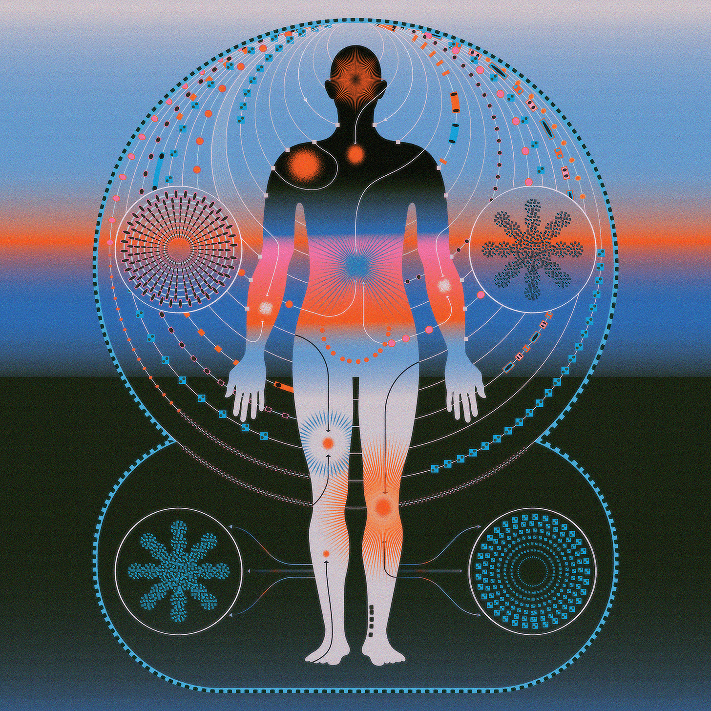 A person with a lot of data points over the body