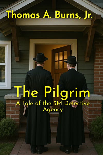 the backs of two men dressed in black cassocks at the front door of a modest home the backs of two men dressed in black cassocks at the front door of a modest home