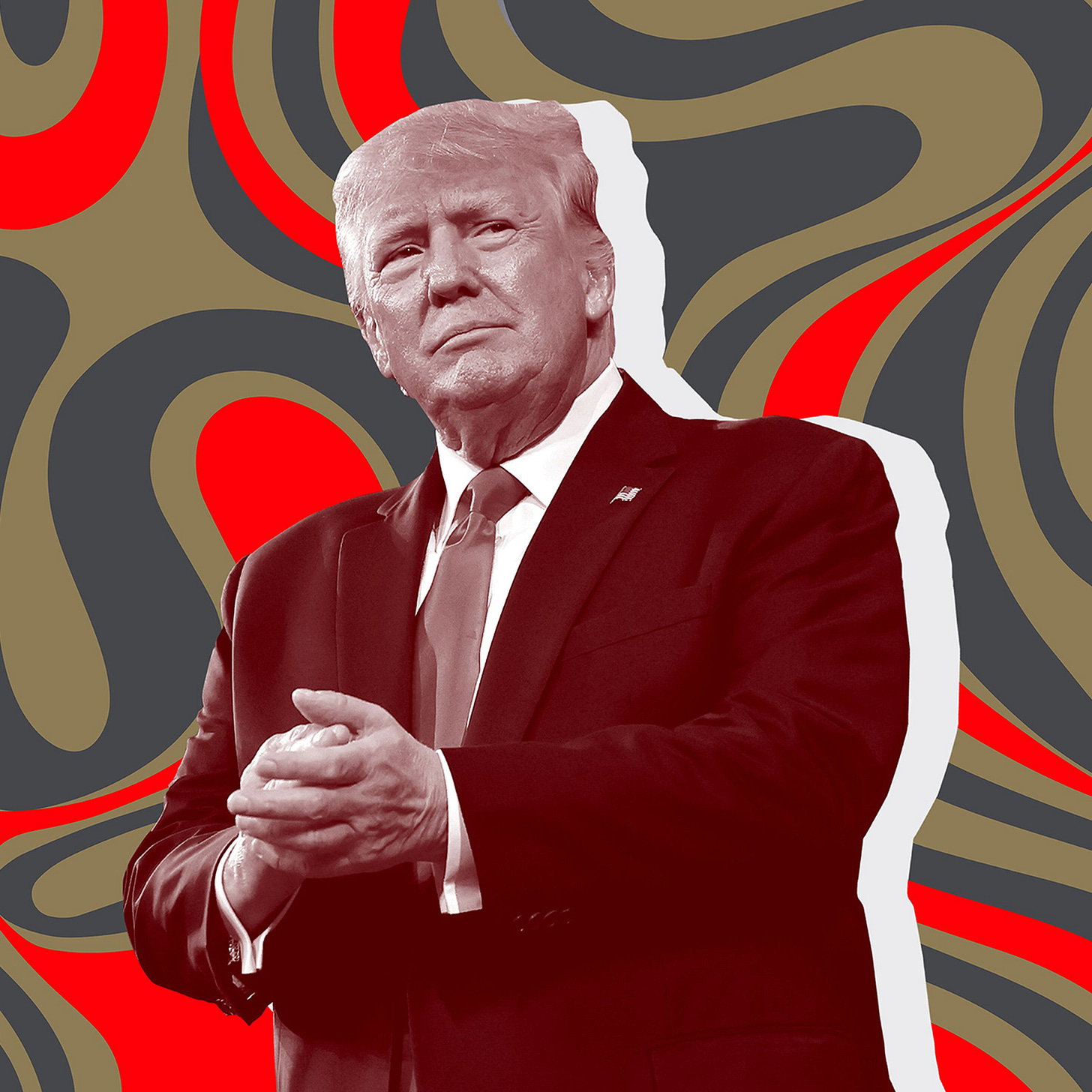 An image showing Donald Trump on a red and green background