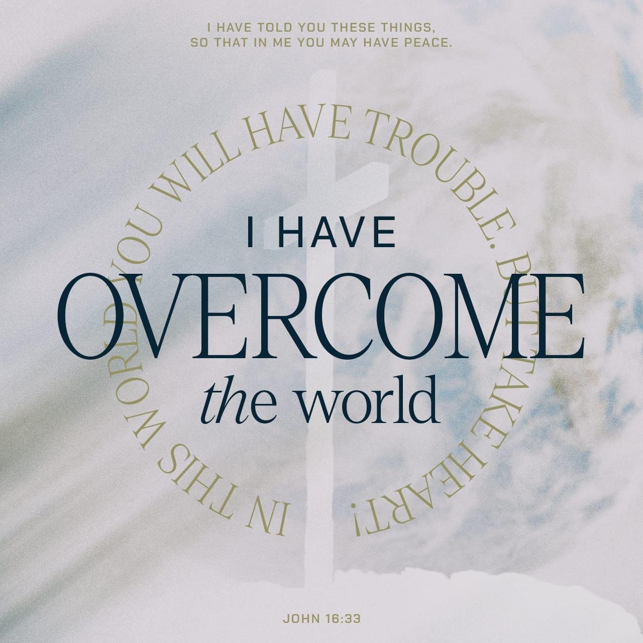 John 16:33 - “I have told you these things, so that in me you may have peace. In this world you will have trouble. But take heart! I have overcome the world.”