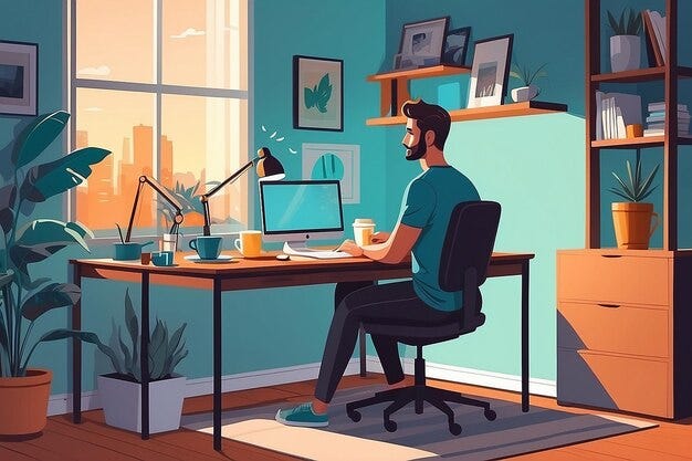 Morning rituals home office vector illustration | Premium AI-generated image