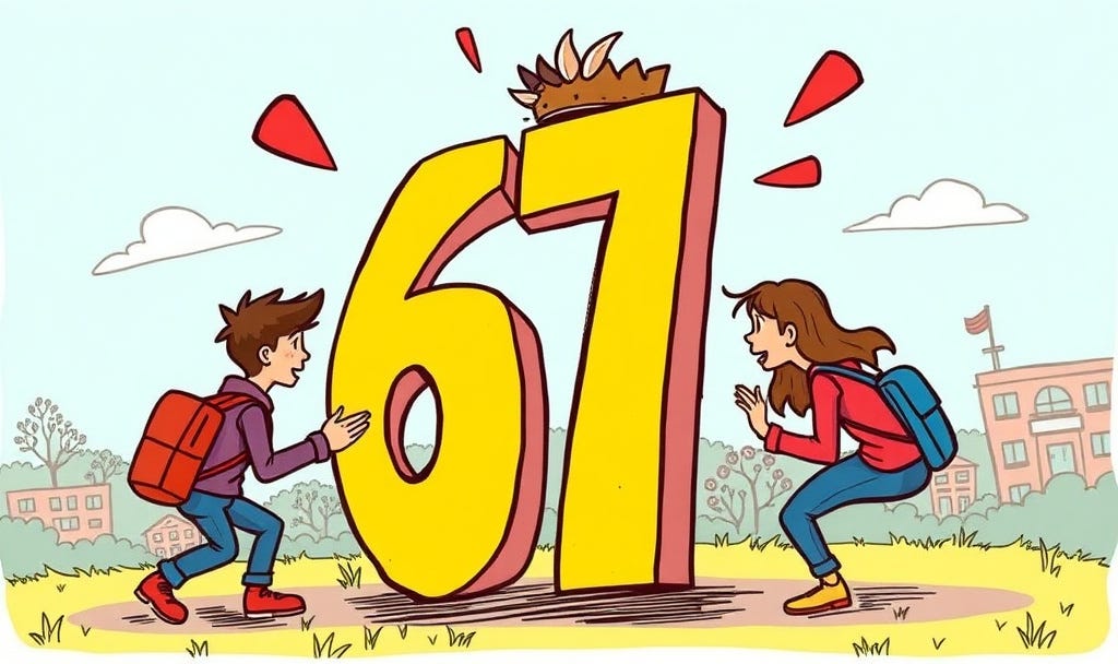 Illustration of kids standing near big size digits 6 and 7 Illustration of kids standing near big size digits 6 and 7