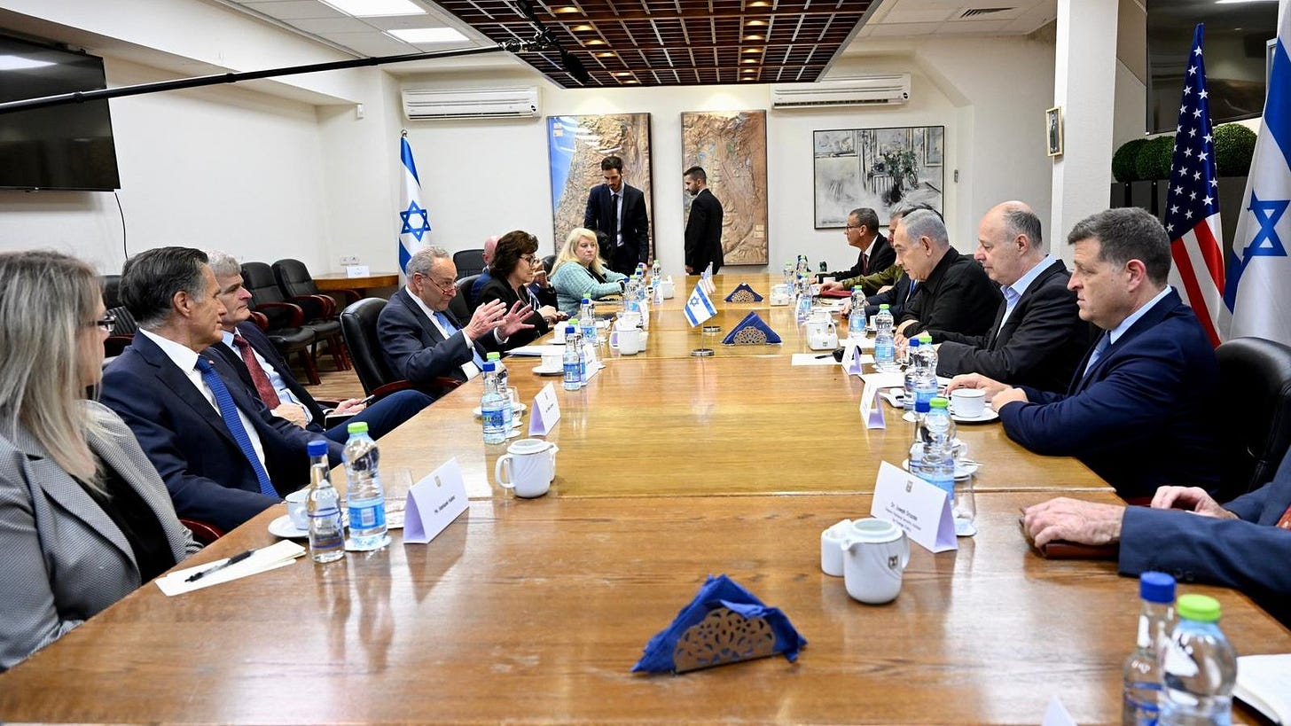 The bipartisan Senate delegation led by Senator Schumer meets with Israeli leaders, October 15, 2023. The bipartisan Senate delegation led by Senator Schumer meets with Israeli leaders, October 15, 2023.