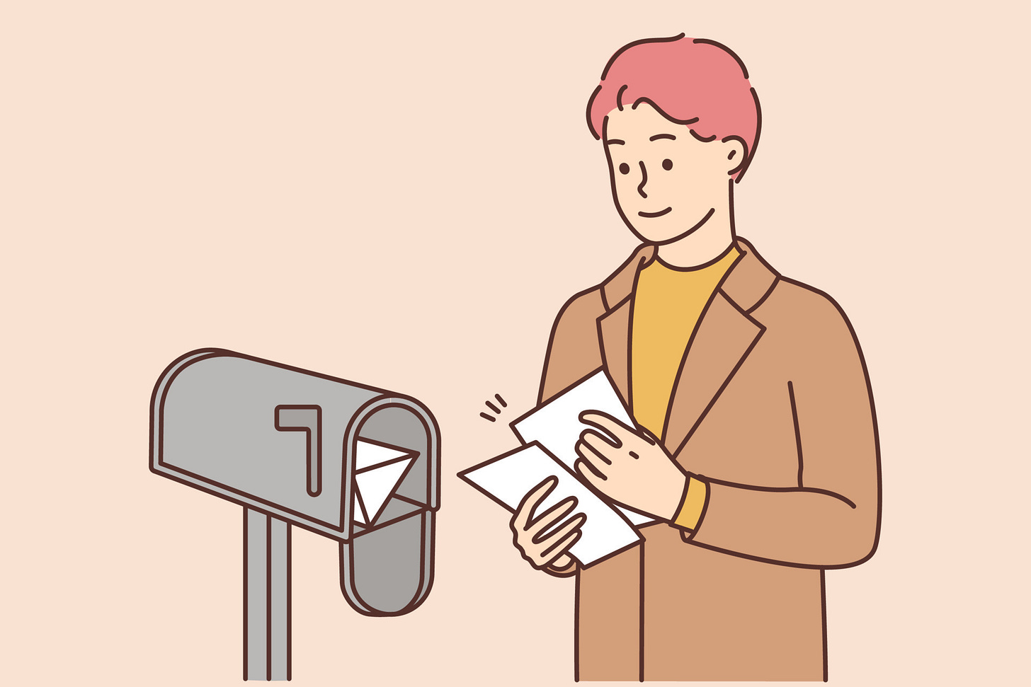 Smiling man receive letters from letterbox near house. Happy guy get  letters by mail. Post and postal services. Vector illustration. 20903258  Vector Art at Vecteezy