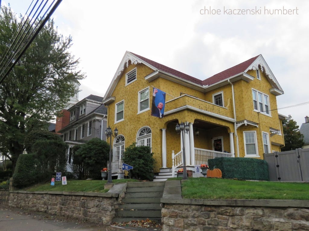 Trump flag banner in Dickson City Pennsylvania. October 14, 2024. Photo by Chloe Kaczenski Humbert.
