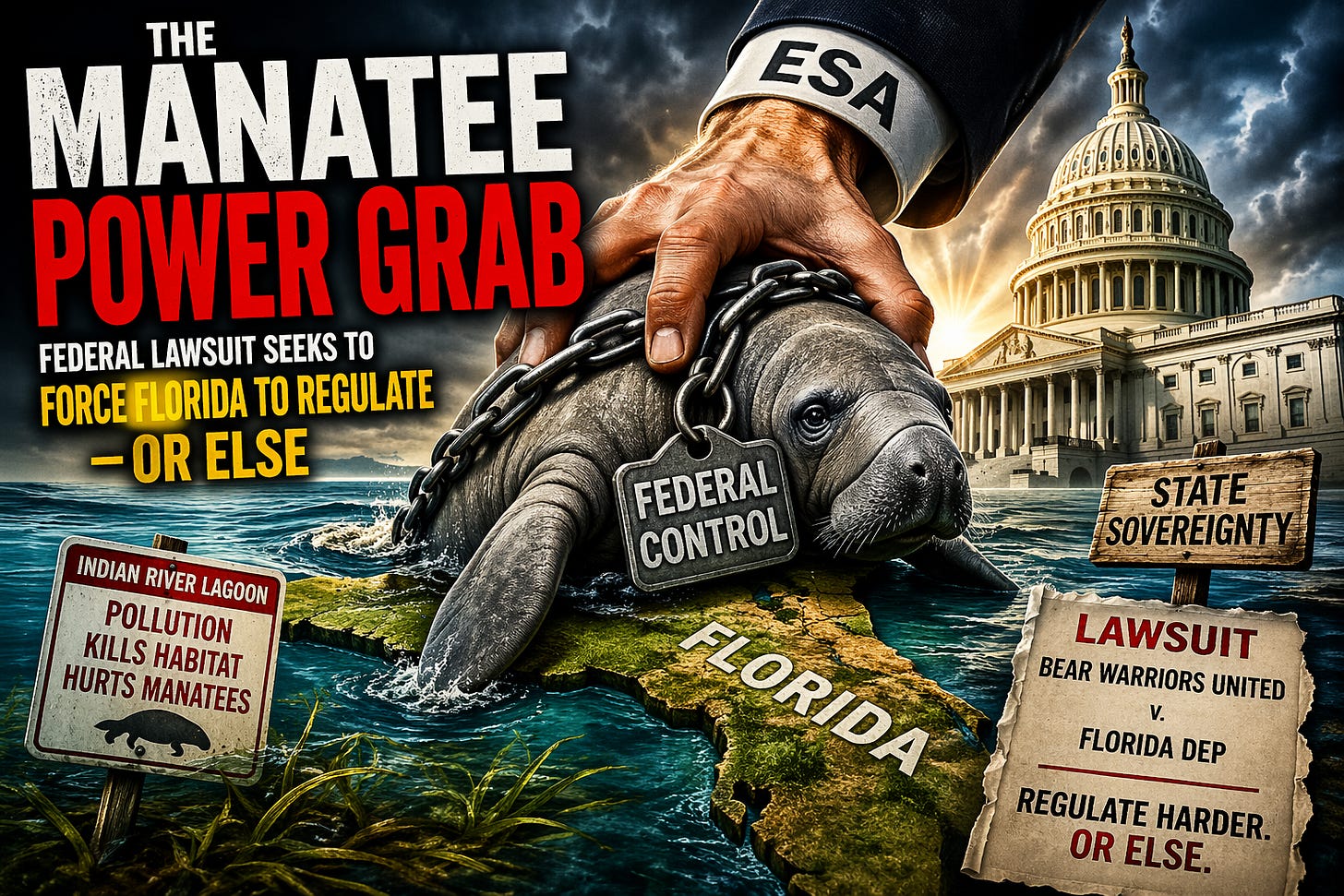 The Manatee Power Grab: Florida manatee lawsuit could let federal courts force state regulation—raising major constitutional questions.
