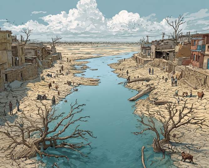 Drying rivers in a rapidly drying world, drought, dying animals. people and towns --v 7 Job ID: 3902343b-12c7-4f5e-9510-57d65283e987