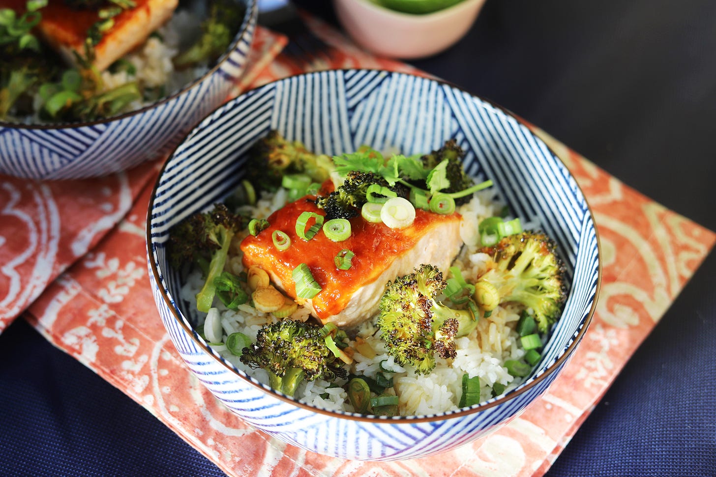 Ginger Rice Bowl with Glazed Salmon, Roasted Broccoli, and Tamari-Lime Drizzle, Cook the Vineyard