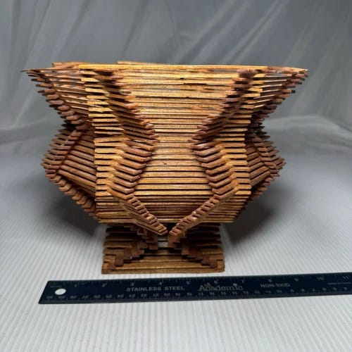Popsicle Stick Bowl/Vase/Planter Tramp Art, Folk Art, MCM Decor Handmade - Picture 1 of 4