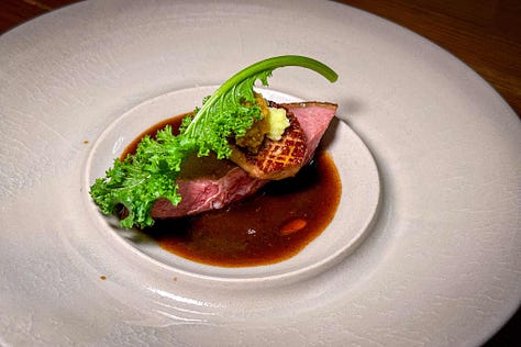 FZN by Bjorn Frantzen: Langoustin with ginger emulsion and the Duck BBQ with foie gras and wasabi leaf