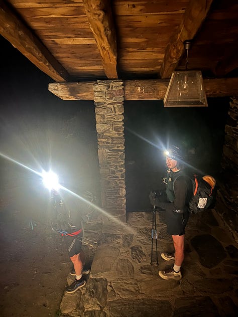 Leaving Refugi borda de Sortney by head torch