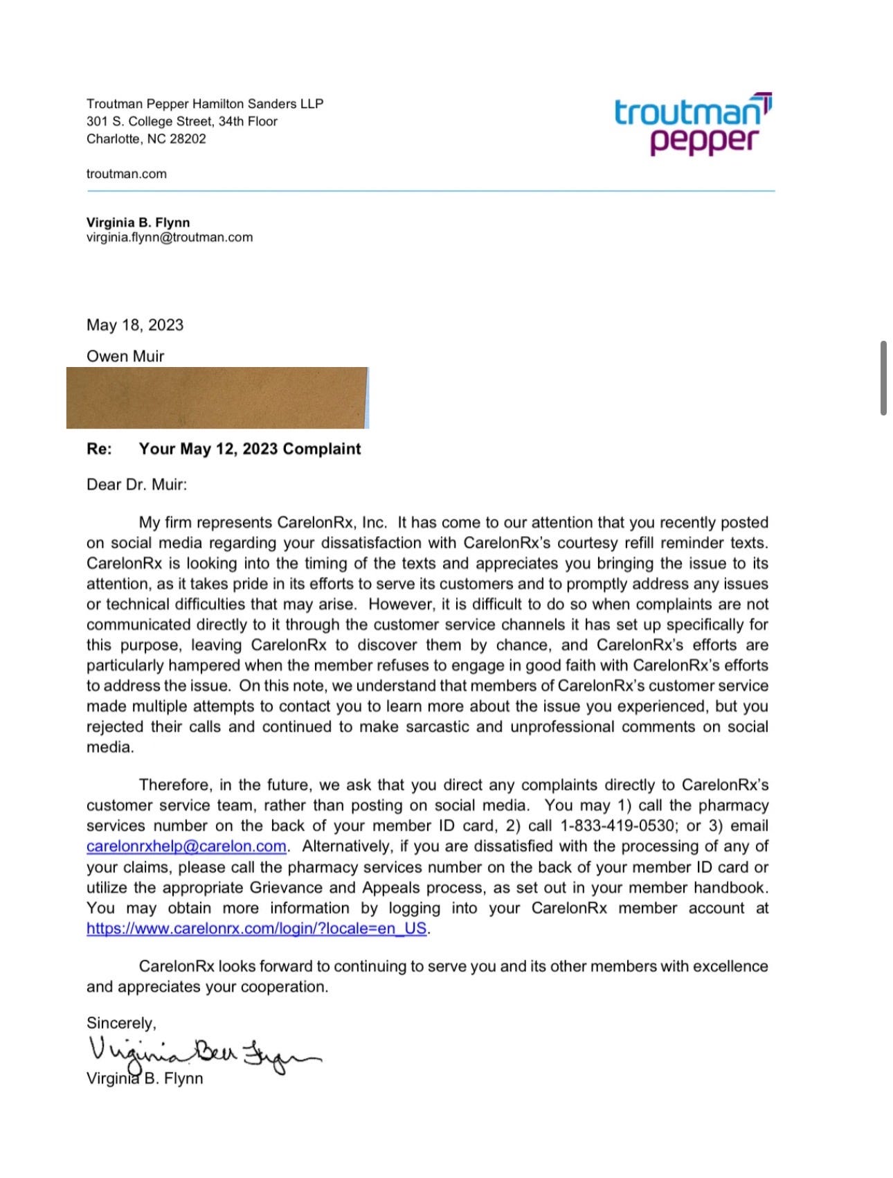 letter to Dr. Owen Muir