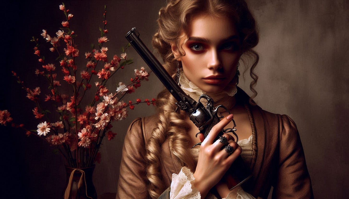 A woman holds a gun as part of a spy ring for the American revolution 