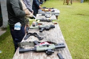 A table of 3D-printed firearms A table of 3D-printed firearms