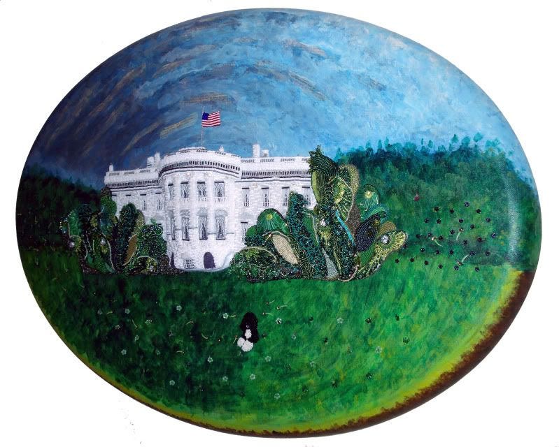 Beaded White House pop art bead painting Barack Obama Bo Portuguese water dog beadwork bead embroidery blog Beaded White House pop art bead painting Barack Obama Bo Portuguese water dog beadwork bead embroidery blog