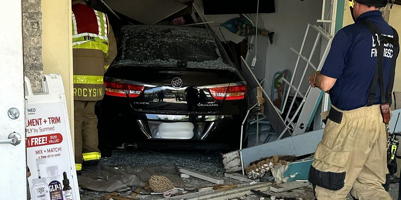 Driver Hospitalized After Car Crashes Into Business at Cortez Village Plaza
