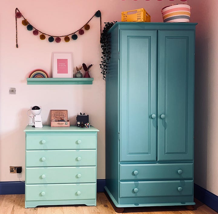 Upcycled furniture; vintage furniture; before and after; painted furniture; paint colours