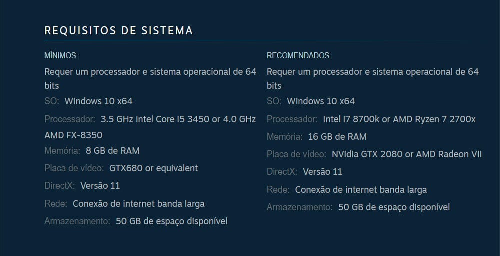 Print da Steam mostrando os requisitos mínimos e recomendados para rodar Velozes e Furiosos Crossroads