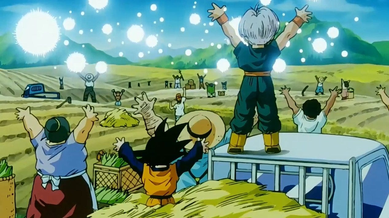 F. Xavier Manuel (aka Xav Xav) 🐀 na platformě X: „We should do a worldwide  genki-dama / spirit bomb, everyone raising their hands to thank Toriyama,  let's gift him limitless ki for